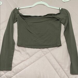 Garage Olive Off-Shoulder Crop Top
